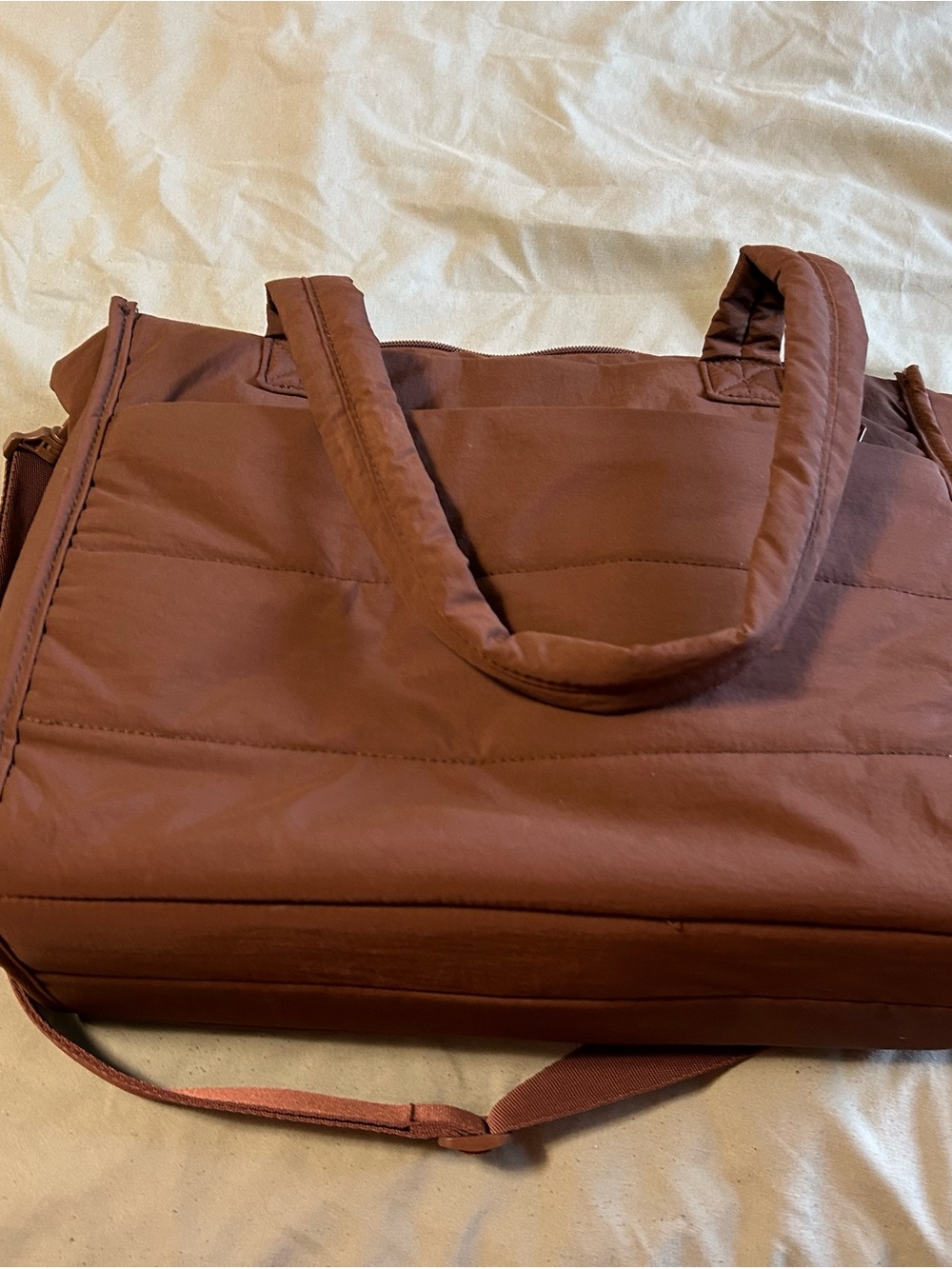 Quilted Brown Tote Bag with Padded Handles